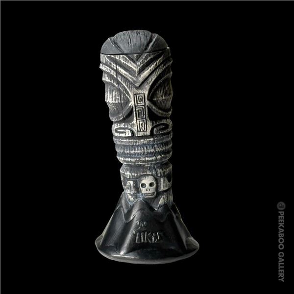 TEST GLAZE - EXOTIKON "THE TIKIS" MUG - BLACK/WHITE WIPE #4 HEAVY WIPE.