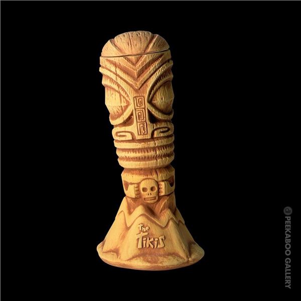 TEST GLAZE - EXOTIKON "THE TIKIS" MUG - YELLOW/BROWN LIGHT WIPE #2.