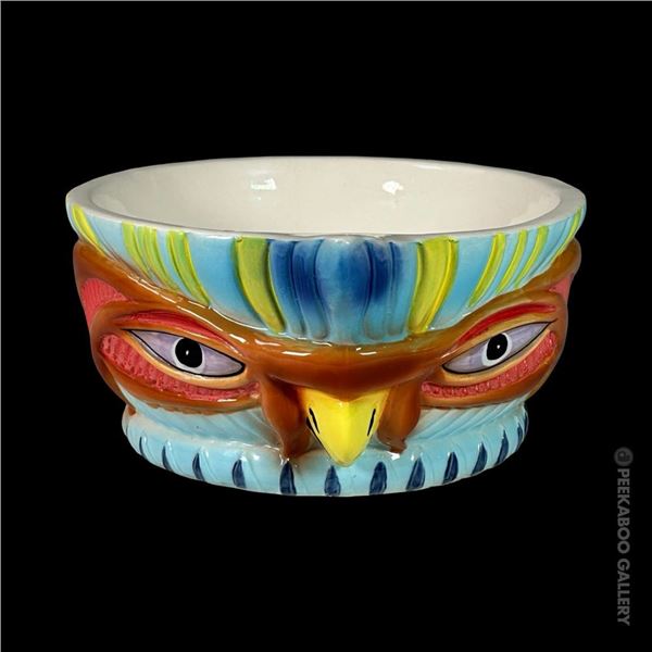 STEVE CRANE HYPNOTIC CHICKEN TIKI BOWL w/ ORIGINAL PRODUCTION STICKERS.