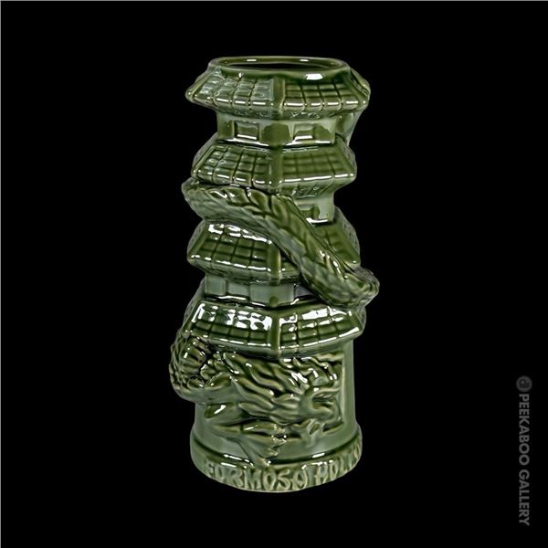 FORMOSA CAFE DRAGON & PAGODA GREEN 1st EDITION TIKI MUG.