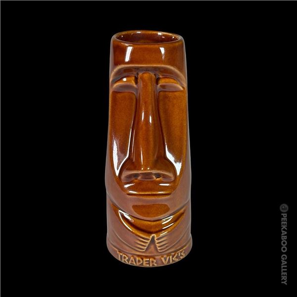 RARE TRADER VIC'S CHICAGO BROWN MOAI TIKI MUG IN ORIGINAL BOX.