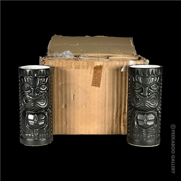 SET OF FIVE (5) ORCHIDS OF HAWAII R-70 KU TIKI MUGS IN ORIGINAL FACTORY SHIPPING BOX.