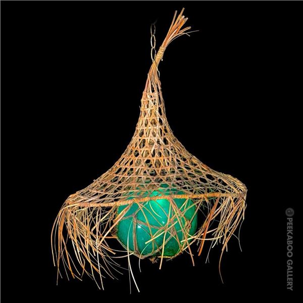 SALVAGED BAHOOKA GLASS FISHING FLOAT LAMP w/ SHADE.