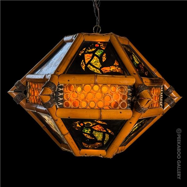 ORCHIDS OF HAWAII RESTAURANT OCTAGONAL BAMBOO RESIN HANGING SWAG LAMP FROM THE AKU-AKU.