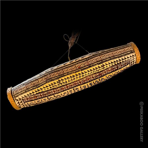 OCEANIC ARTS LONG TAPA DRUM SWAG LAMP.
