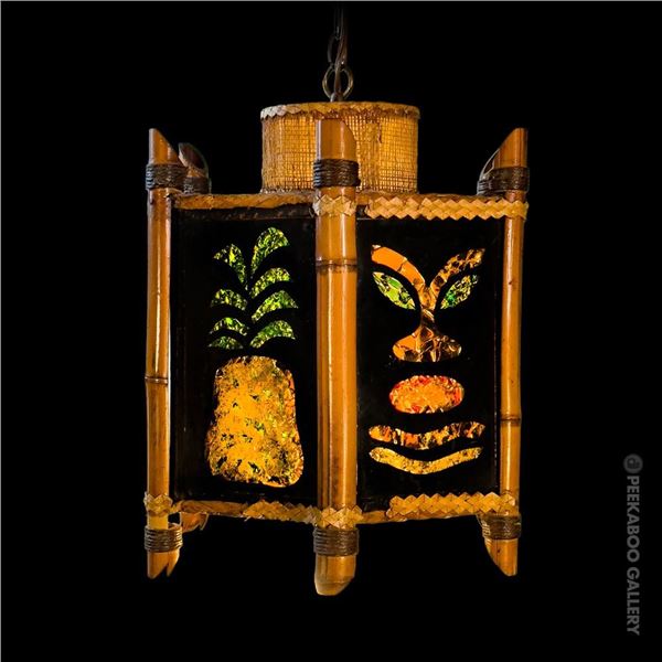 ORCHIDS OF HAWAII SIX-PANELLED "TIKI FRUIT" SWAG LAMP FROM THE AKU AKU.