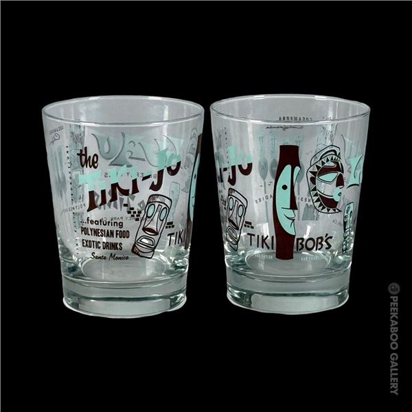 SET OF TWO (2) VINTAGE TIKI BAR LOGO OLD FASHIONED GLASSES.