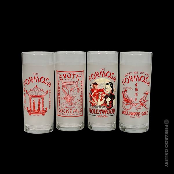 SET OF 4 GLASSES FROM THE FORMOSA CAFE, HOLLYWOOD, CA.