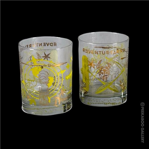 SET OF TWO (2) KEVIN & JODY DISNEYLAND ADVENTURELAND GLASSES.