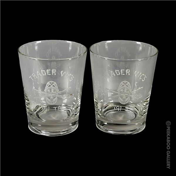 SET OF 2 (TWO) EARLY 1950s HAND-ETCHED TRADER VIC'S MAI TAI GLASSES.