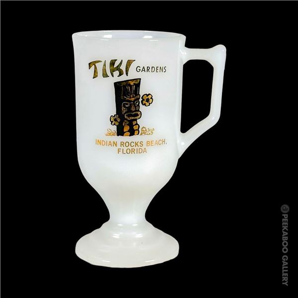 TIKI GARDENS of FLORIDA - WHITE GLASS PEDESTAL COFFEE MUG.