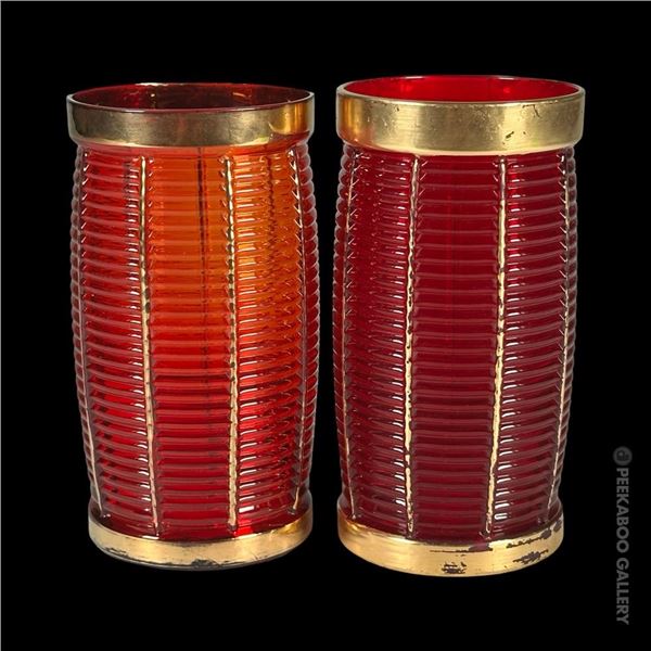 RARE SET OF 2 TRADER VIC'S RED "PORT LIGHT" GLASSES.