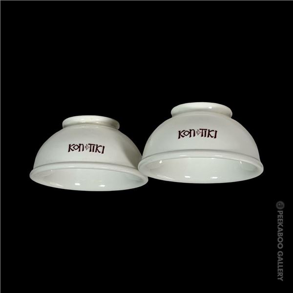 SET OF TWO (2) WHITE "KON TIKI" RICE SERVING BOWLS.