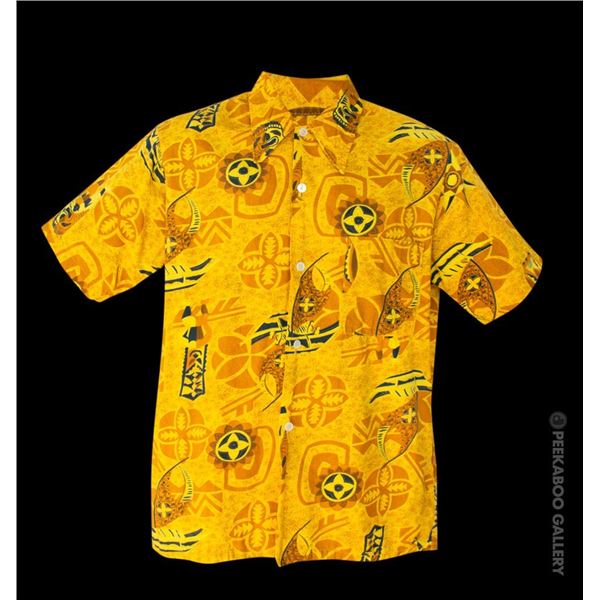 SVEN KIRSTEN KOLLECTION - MOD 1960s HAWAIIAN YELLOW & ORANGE FLORAL KU DESIGN MEN'S SHIRT.