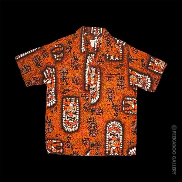 SVEN KIRSTEN KOLLECTION - MOD 1960s ORANGE KU TIKI MOTIF MEN'S SHIRT.