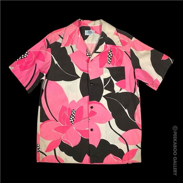 SVEN KIRSTEN KOLLECTION - MOD 1970s PINK & BLACK FLOWER PATTERN MEN'S SHIRT.