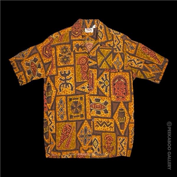 SVEN KIRSTEN KOLLECTION - MOD 1960s TIKI TAPA DESIGN MEN'S SHIRT.