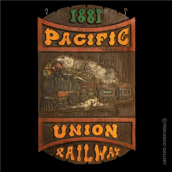 1970s OCEANIC ARTS - LEROY SCHMALTZ PACIFIC UNION RAILWAY -  CHARLIE BROWN'S RESTAURANTS SIGN.