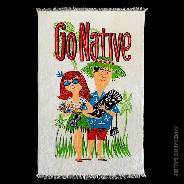 VINTAGE ROYAL TERRY OF CALIFORNIA "GO NATIVE" BEACH TOWEL.