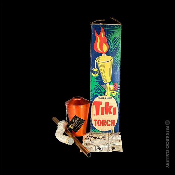 VINTAGE HOME LUAU DELUXE TIKI TORCH IN ORIGINAL BOX.