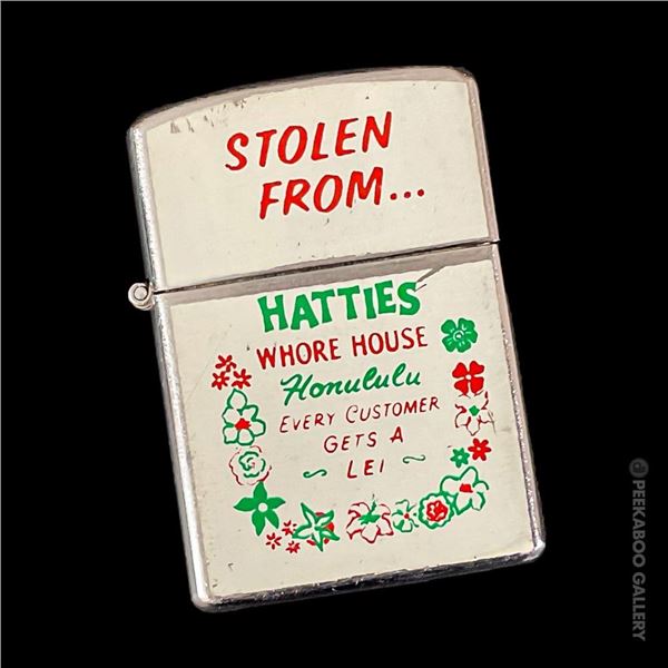 NOVELTY ZIPPO-TYPE LIGHTER FROM "HATTIE'S WHOREHOUSE" - HONOLULU.