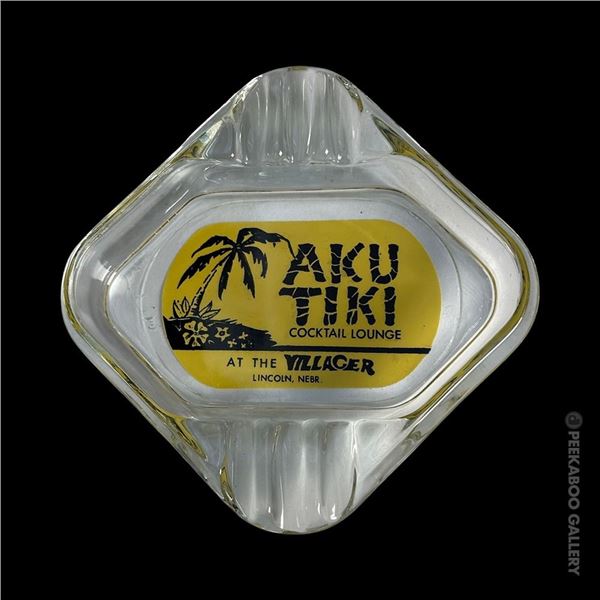 *SVEN KIRSTEN KOLLECTION - VINTAGE GLASS COMMERCIAL TIKI ASHTRAY - AKU TIKI COCKTAIL LOUNGE LINCOLN,