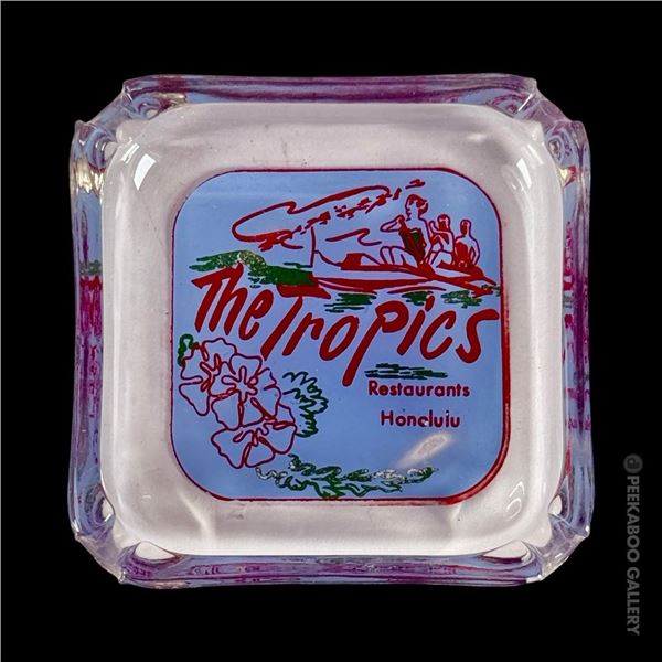 VINTAGE GLASS COMMERCIAL TIKI ASHTRAY - THE TROPICS RESTAURANT HONOLULU, HI.