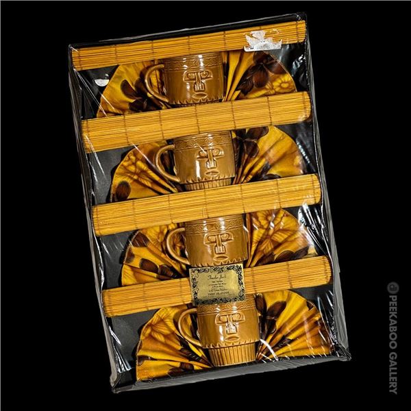 HANDSOME "TRADER JACK - TIKI TOTEM " DRINK SET IN ORIGINAL PACKAGING.