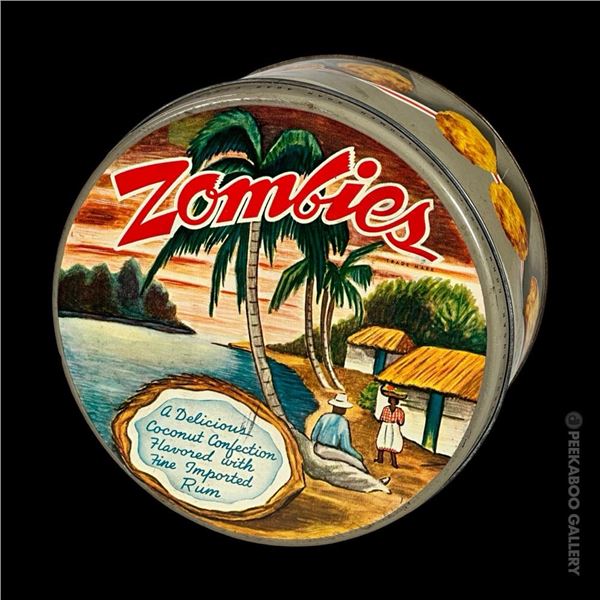 VINTAGE TROPICAL ZOMBIES COOKIE TIN.
