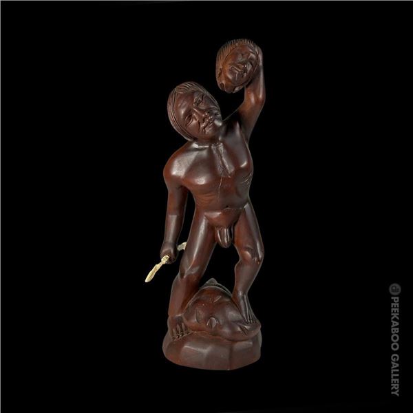 SVEN KIRSTEN KOLLECTION - IGOROT HEADHUNTER STATUE w/ SWIZZLE STICK SPEAR.