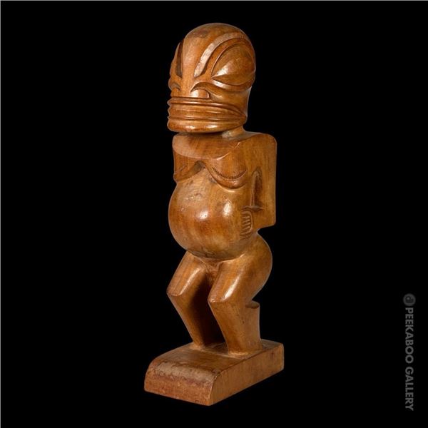 STRIKING 1960s CARVED MARQUESAN TIKI FIGURE w/ BIG BELLY.
