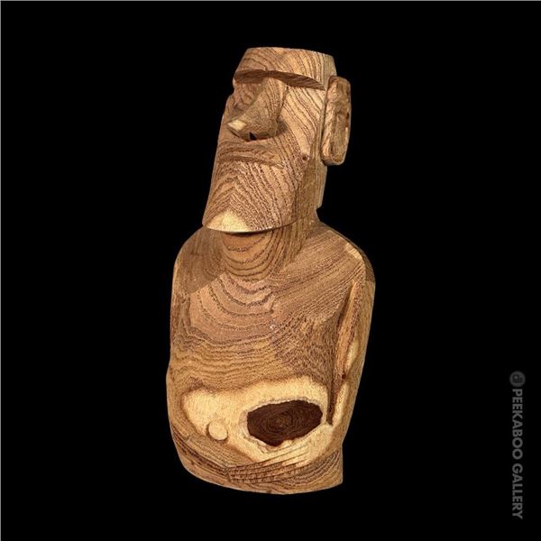 NATURAL WOOD-GRAINED WOOD EASTER ISLAND MOAI TIKI FIGURE.