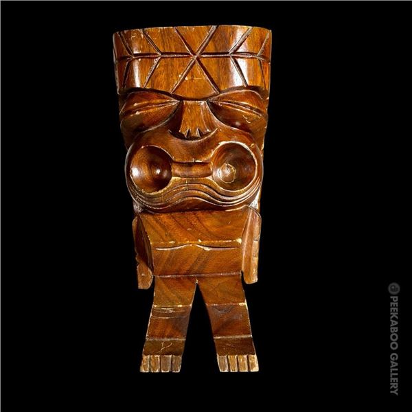 CARVED "ASIA JOE - THE BEARDCOMBER" HAWAIIAN TOURIST TIKI FIGURE.