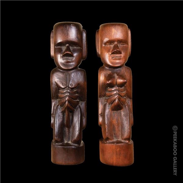 SET OF TWO (2) EASTER ISLAND ANCESTRAL FIGURES (MALE & FEMALE) OA SHOWROOM WALL SAMPLES .