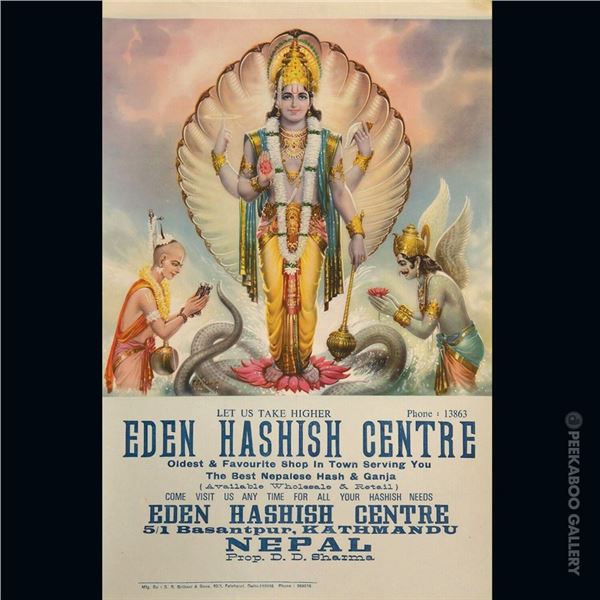 ORIGINAL 1960s PSYCHEDELIC "NEPAL EDEN HASHISH CENTRE" MARIJUANA POSTER.