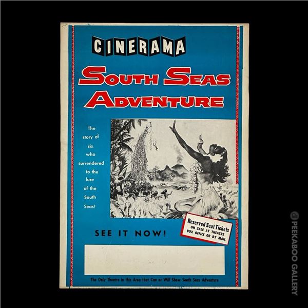 SCARCE CINERAMA'S SOUTH SEAS ADVENTURE ROADSHOW WINDOW CARD POSTER.