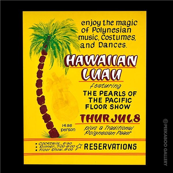 WONDERFUL 1970s HAND PAINTED HAWAIIAN LUAU POSTER.