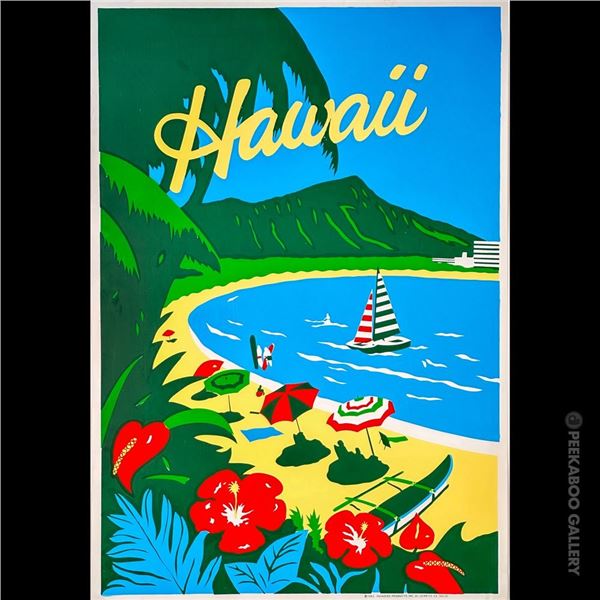 HAND SILK SCREENED OCEANIC ARTS "HAWAII" BEACH POSTER.