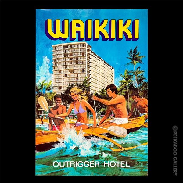 RARE CLASSIC 1970s WAIKIKI OUTRIGGER HOTEL POSTER.