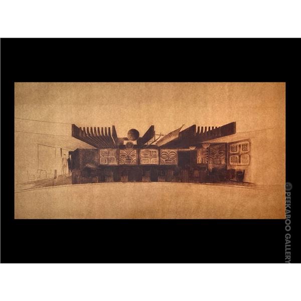 GEORGE NAKASHIMA - BROWNLINE OZALID CONCEPTUAL PLANS FOR TIKI-THEMED MONTEBELLO BOWLING ALLEY.