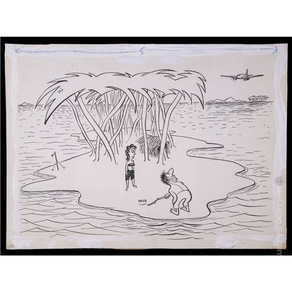 HILARIOUS SOUTH SEAS THEMED VIRGIL "VIP" PARTCH ORIGINAL ILLUSTRATION.