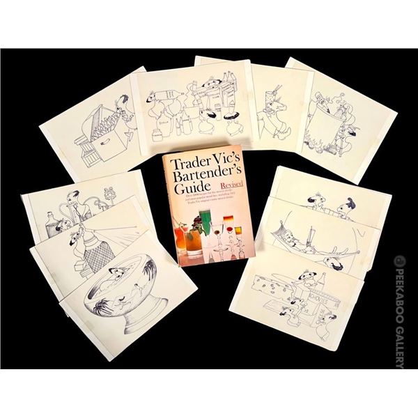 RARE COLLECTION OF THIRTY-ONE (31) ORIGINAL INTERIOR CARTOON ILLUSTRATIONS FOR "TRADER VIC'S REVISED