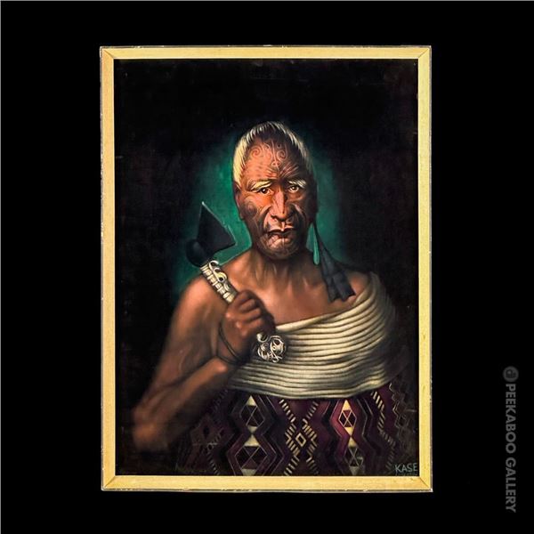 STRIKING VELVET PORTRAIT OF MAORI CHIEF - SIGNED KASE "AOTEAROA" JACKSON.