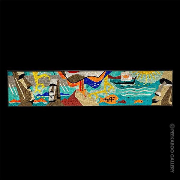 ICONIC MID-CENTURY MOD EASTER ISLAND MOAI PANORAMA MOSAIC.