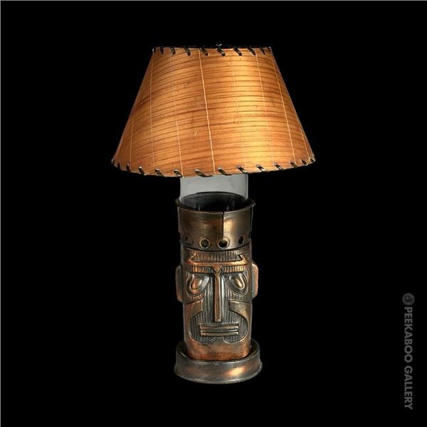 VINTAGE 1960s KON-TIKI TABLE LAMP w/ SHADE.