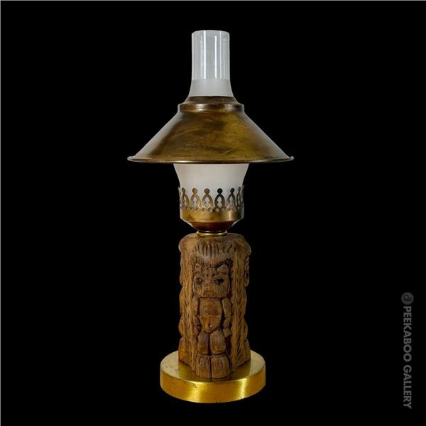 OCEANIC ARTS "#1402 TRIPLE HAWAIIAN WAR GOD" TIKI TABLE LAMP.