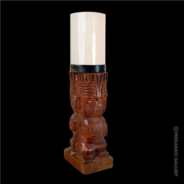 OCEANIC ARTS SIGNATURE TRADER VIC'S #1401 "THE MAORI" TIKI TABLE LAMP. - CYLINDER SHADE.