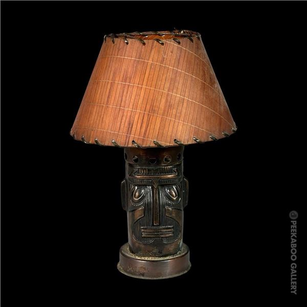 VINTAGE COPPER RESTAURANT "KON TIKI" TABLE LAMP WITH SHADE.