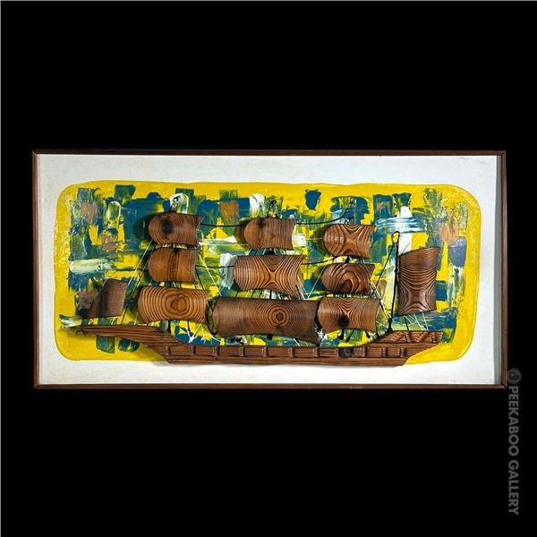 ORIGINAL VINTAGE WITCO NAUTICAL SERIES "GOLDEN SEA WITCH" SHIP CARVING OVER PAINTING.