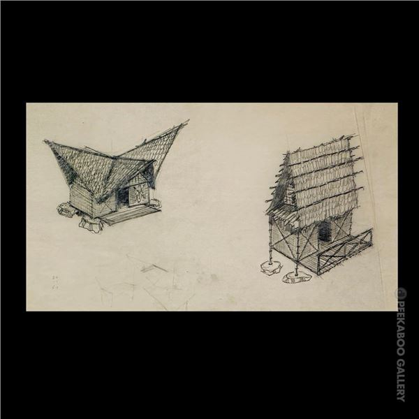 ORIGINAL MAI-KAI CHARLES McKIRAHAN WATERWAY HUT DESIGNS CONCEPTUAL SKETCHES.